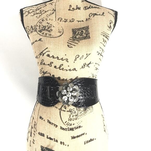 Vintage Black Croc Embossed Rhinestone stretch Belt main image 9